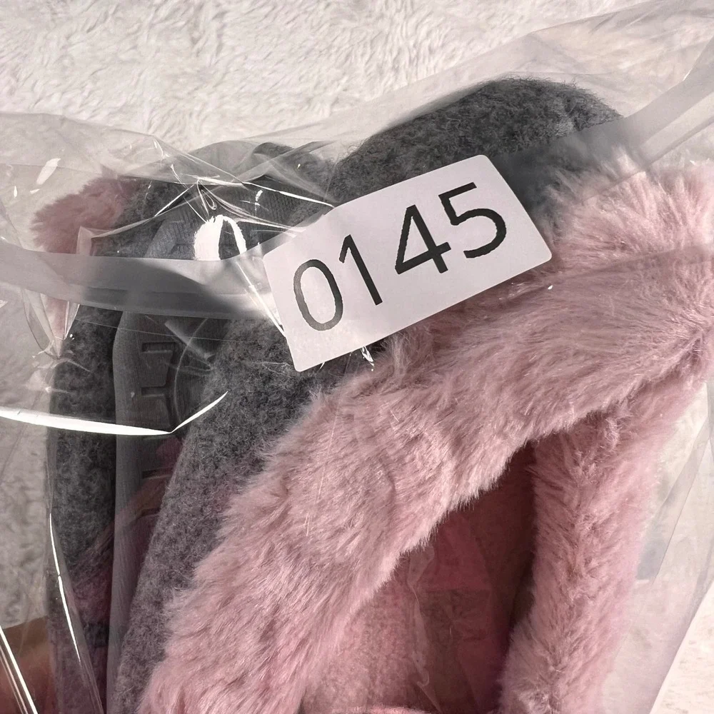 DLuxe‎ by Dearfoams Memory Foam Slippers Gray Pink Ribbon Bow Girls Size 1 NWT
